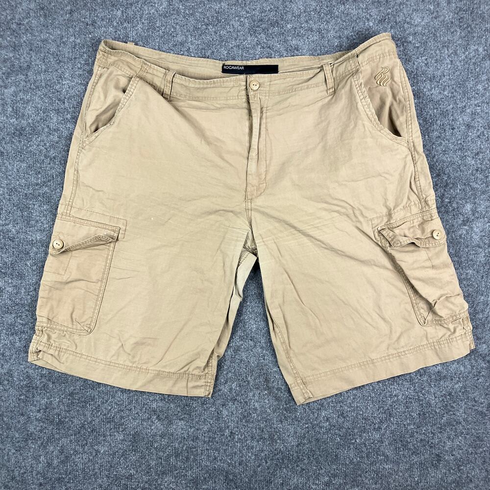Rocawear Cargo Shorts Mens Size 48 Khaki Beige Cotton Utility Casual Streetwear